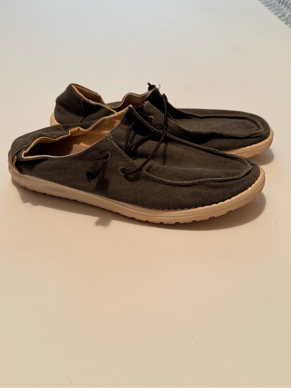 Hey Dude Women's Canvas Slip-On Loafers in Dark Gray with Cream Sole